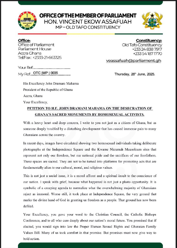 MP Vincent Assafuah Urges Mahama to Condemn Viral Gay Kiss Video at Independence Square MP Vincent Assafuah Urges Mahama to Condemn Viral Gay Kiss Video at Independence Square