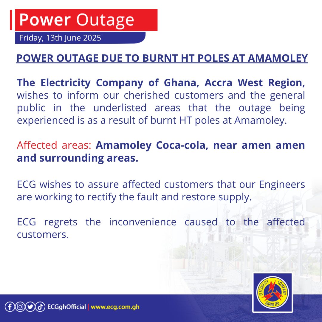 Power Outages Scheduled on July 13, 2025, for ECG Maintenance Across Key Ghana Regions Power Outages Scheduled on July 13, 2025, for ECG Maintenance Across Key Ghana Regions